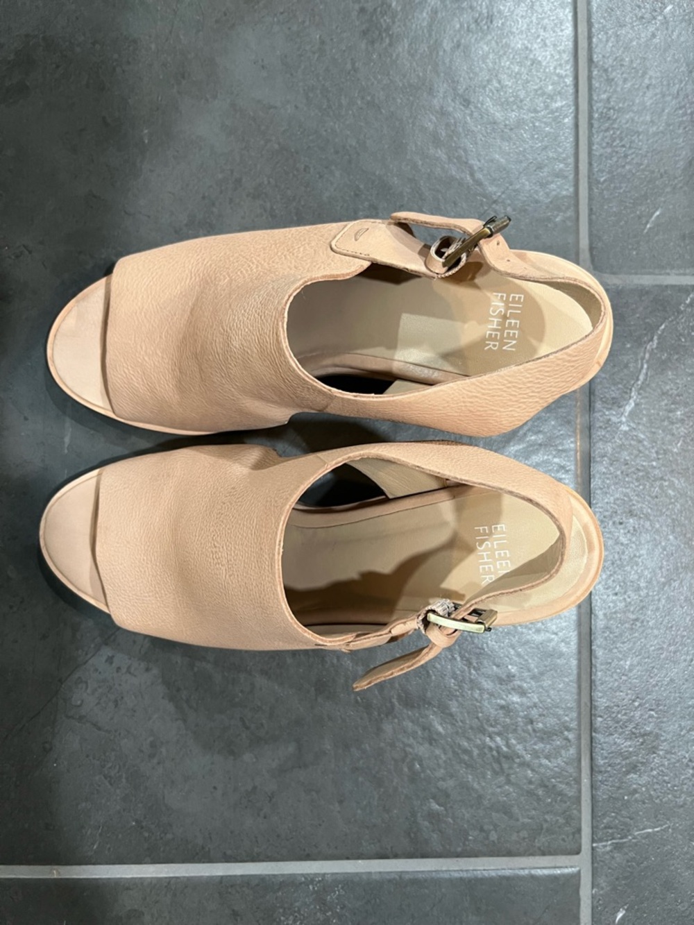 Eileen Fisher Vero Cuoio Light Tan Slingback Open Toe Block Heel Sandals - Women